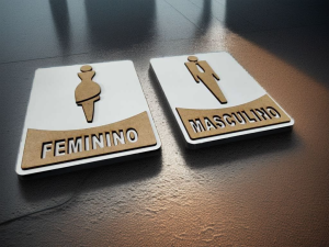 2 Placa de sinalização de sanitários masculino/feminino Mdf 20x15cm    